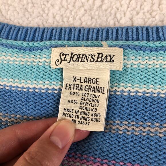 Cotton candy pastel striped retro vneck sweater XL - Picture 3 of 4